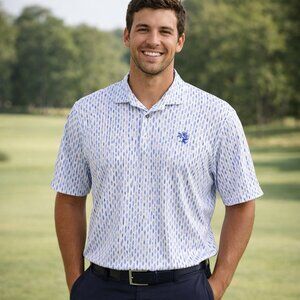 Turtleson Kelly Performance Polo Shirt Mens 2XL Marine Luxe Blue All Over Print